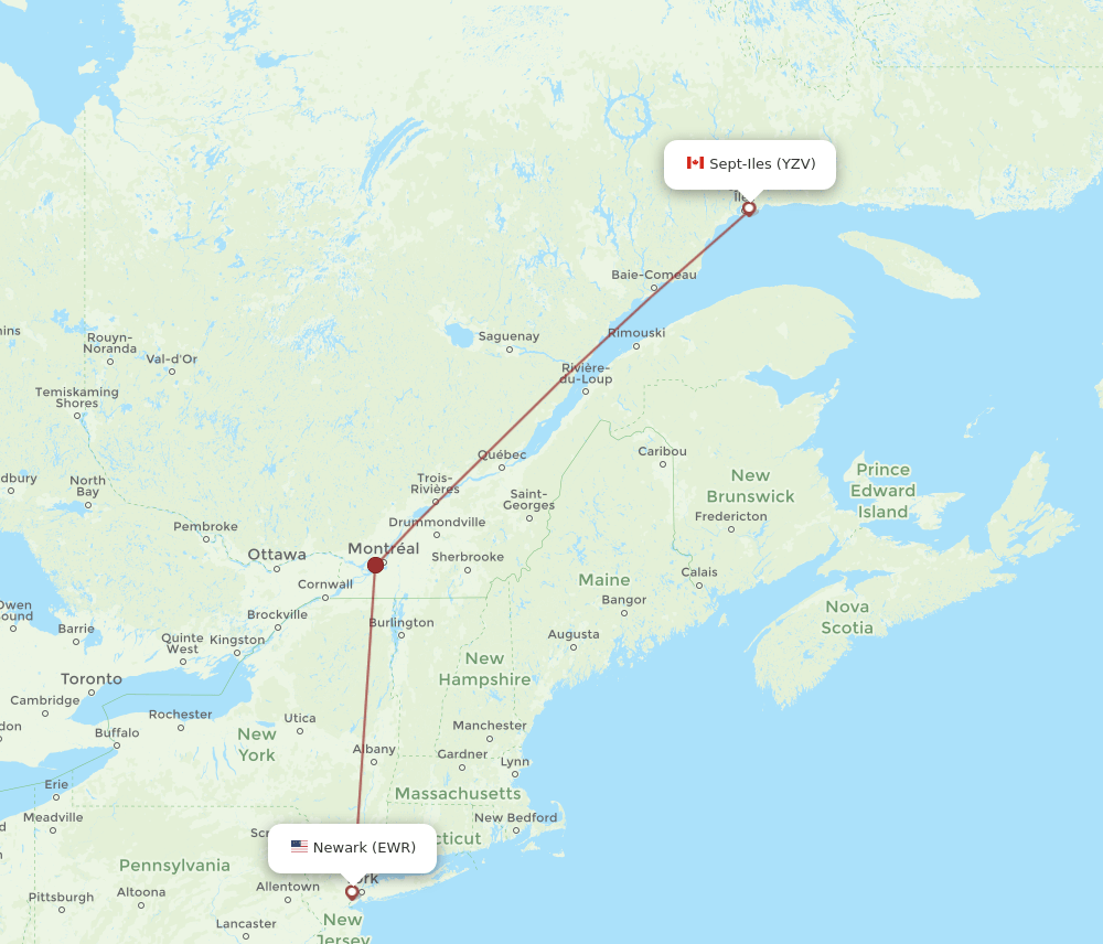 Sept-Iles - New York route map and flight paths