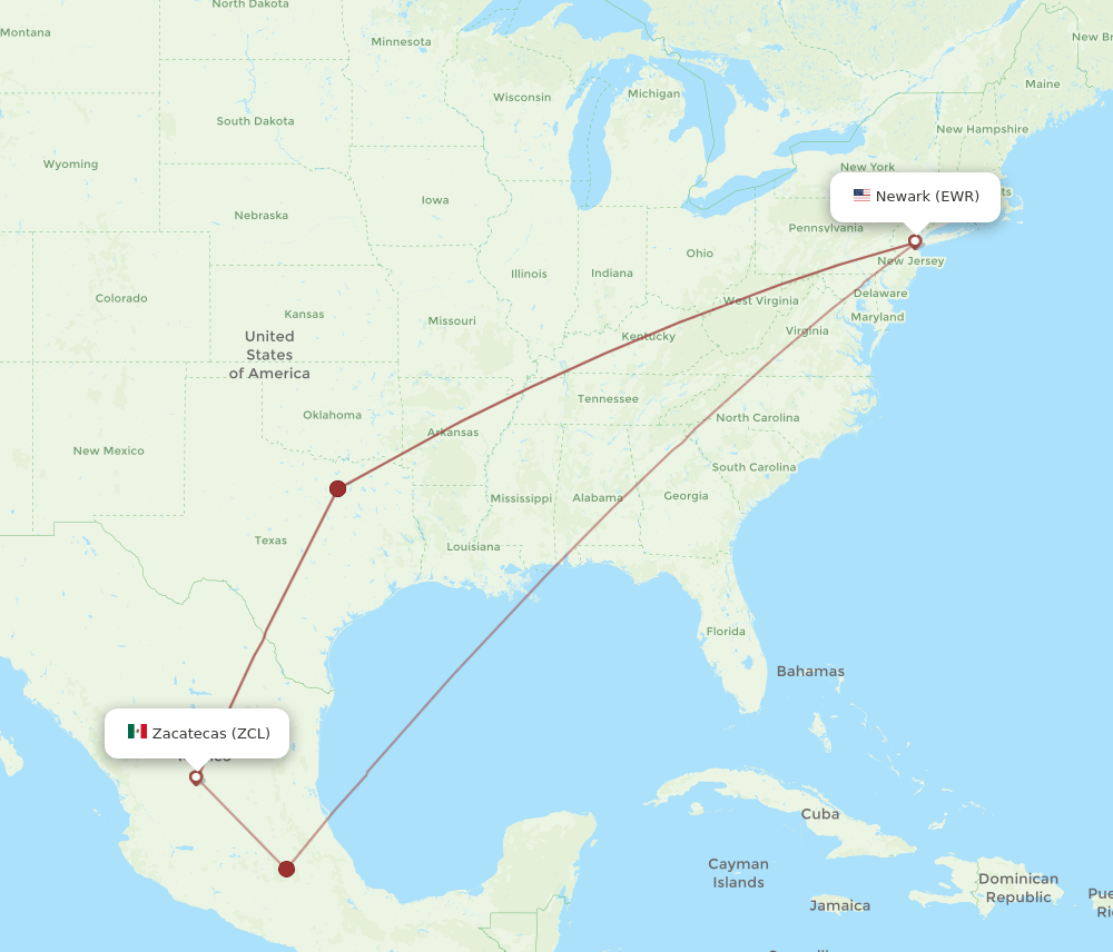 EWR-ZCL flight routes