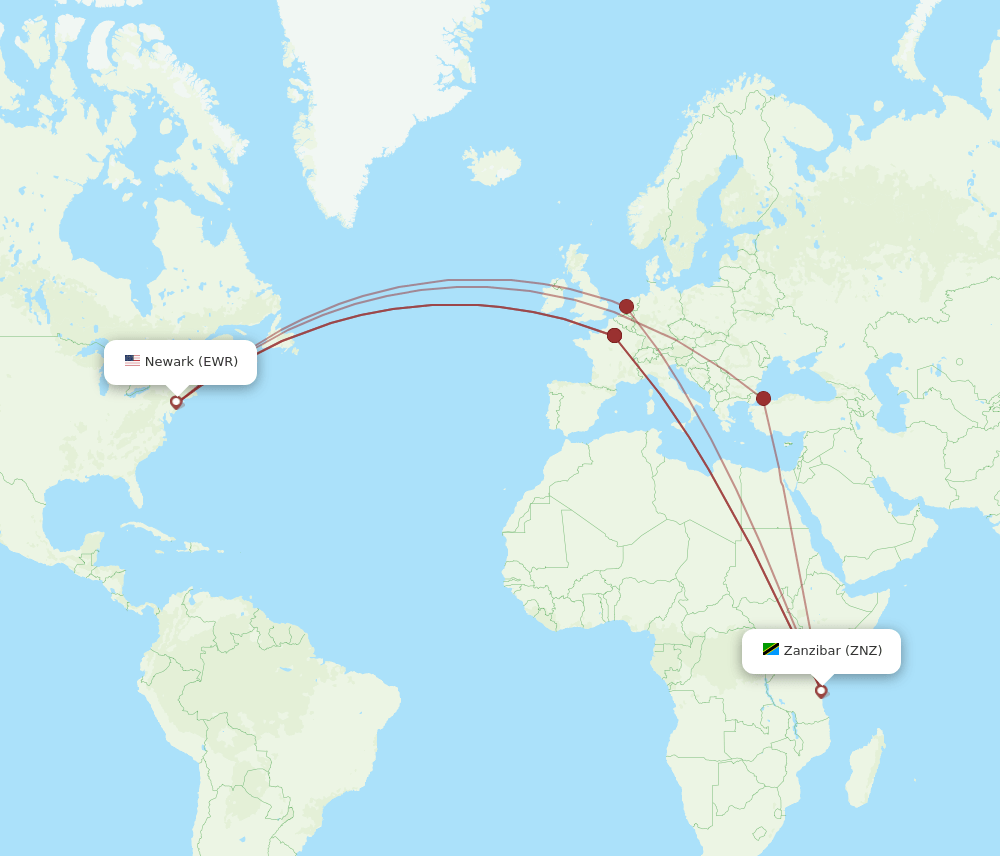 EWR-ZNZ flight routes