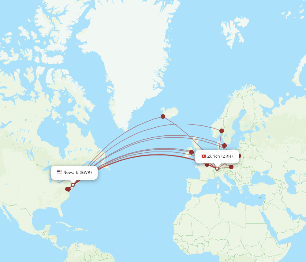 EWR-ZRH flight routes