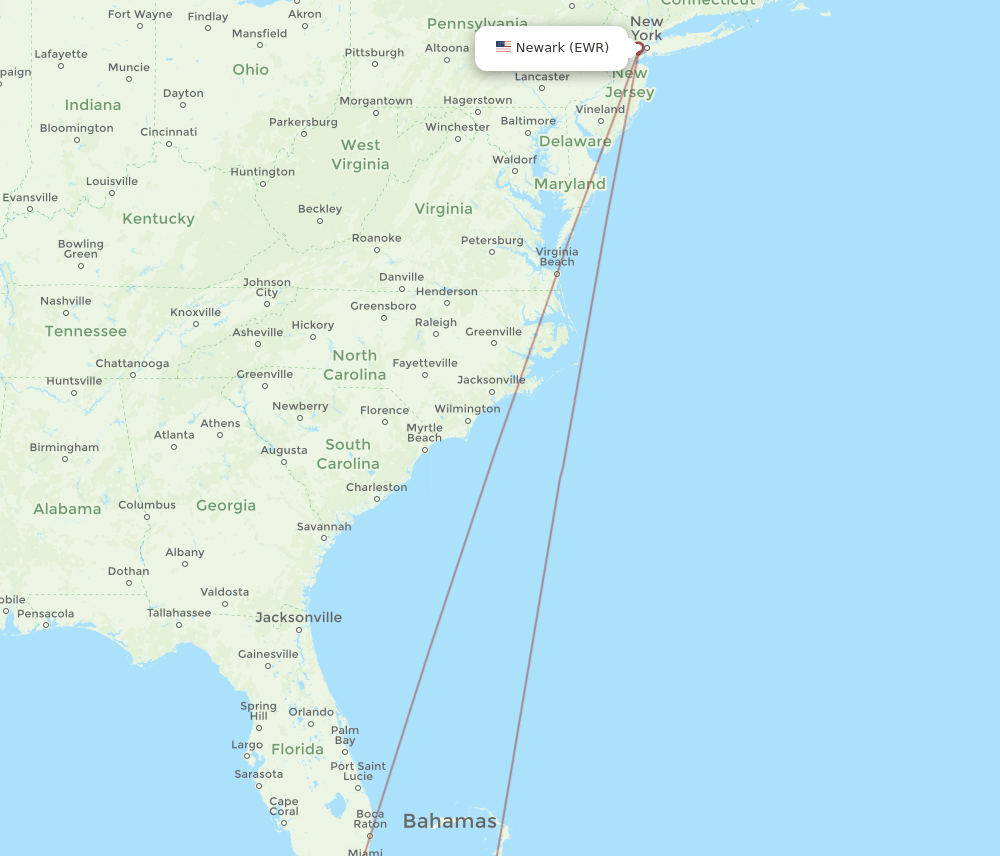 EWR-ZSA flight routes