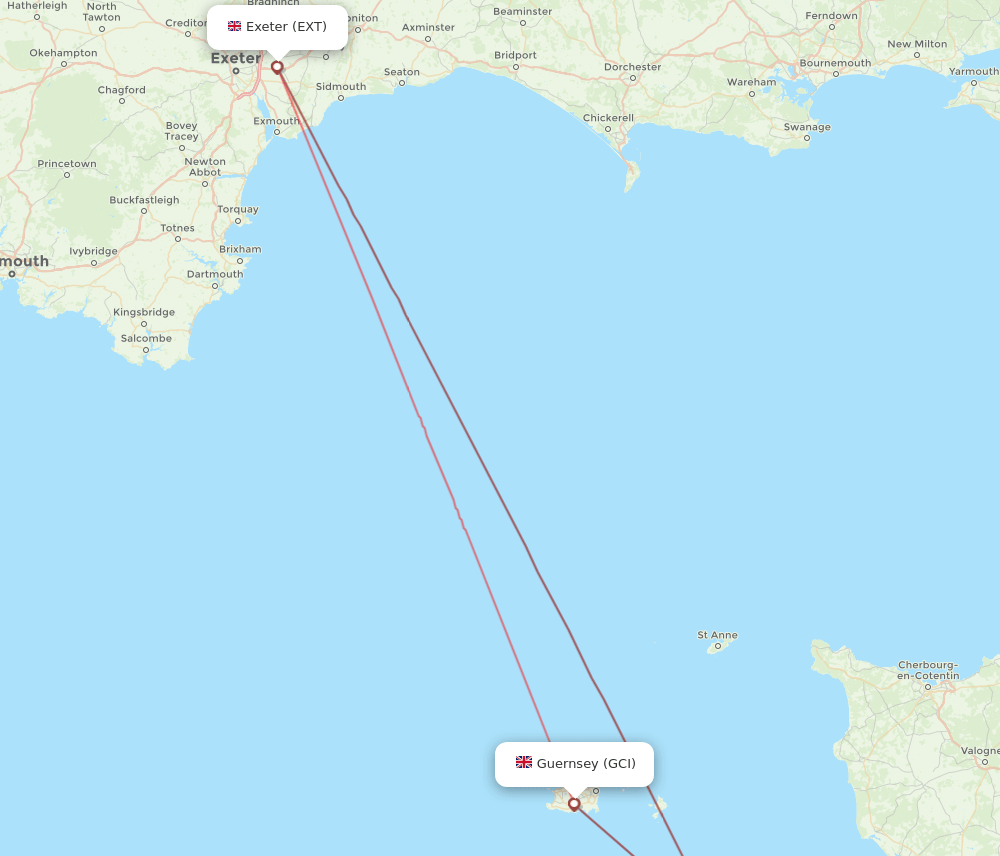 EXT to GCI flights and routes map