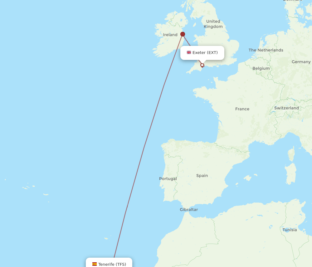 EXT to TFS flights and routes map