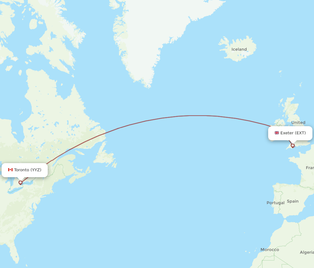 Toronto - Exeter route map and flight paths