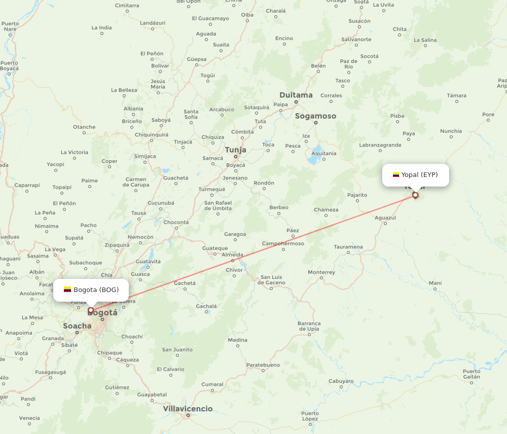El Yopal - Bogota route map and flight paths