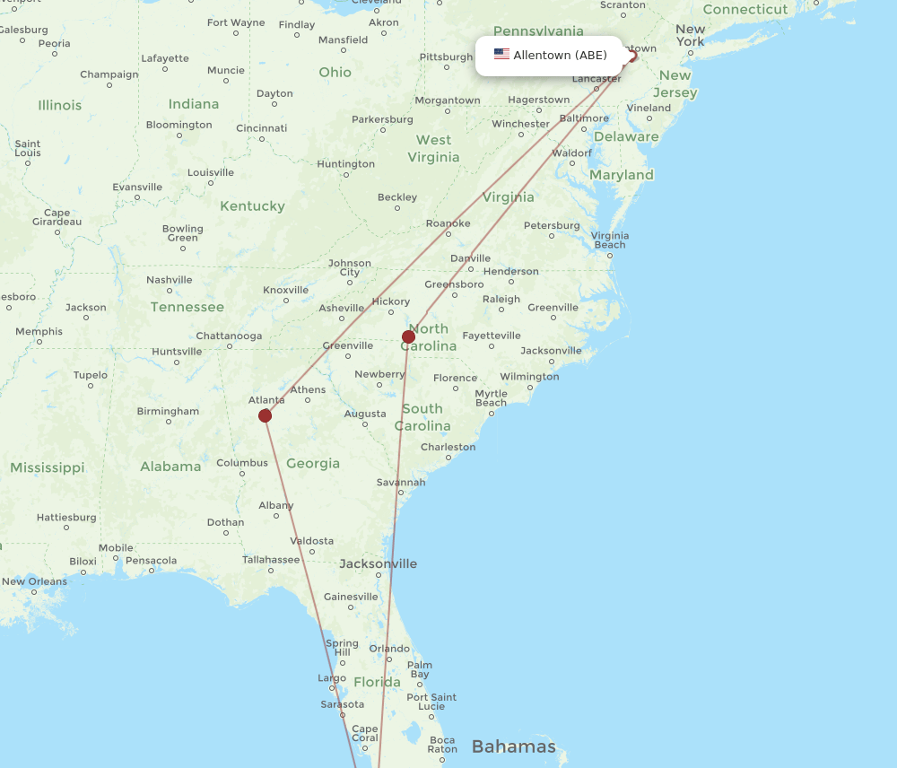 EYW-ABE flight routes