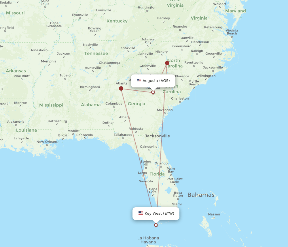 EYW-AGS flight routes