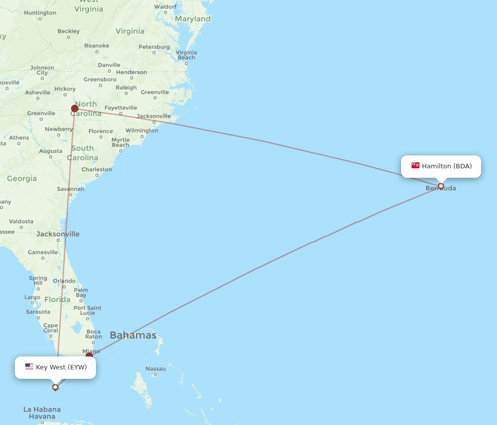EYW-BDA flight routes