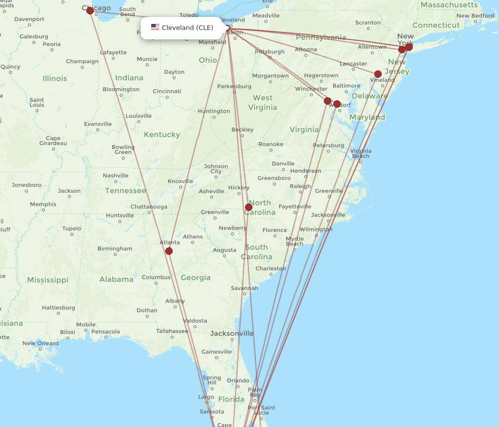 EYW-CLE flight routes