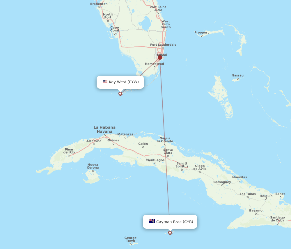 CYB to EYW flights and routes map