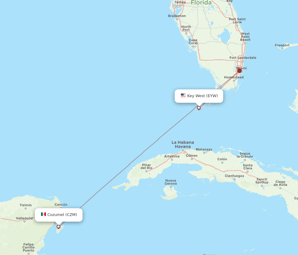 EYW-CZM flight routes