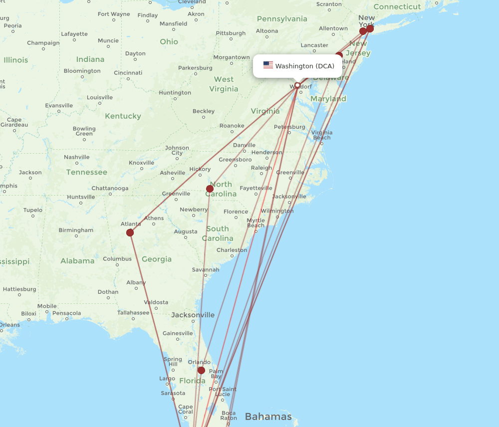EYW-DCA flight routes