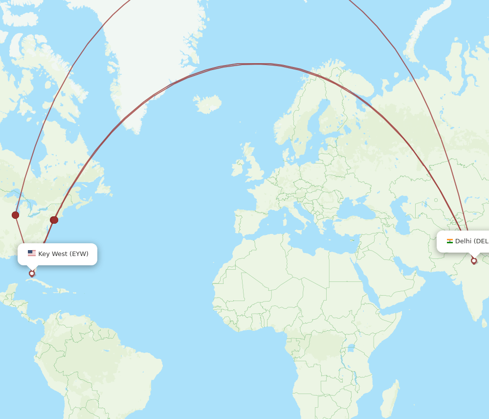 EYW to DEL flights and routes map