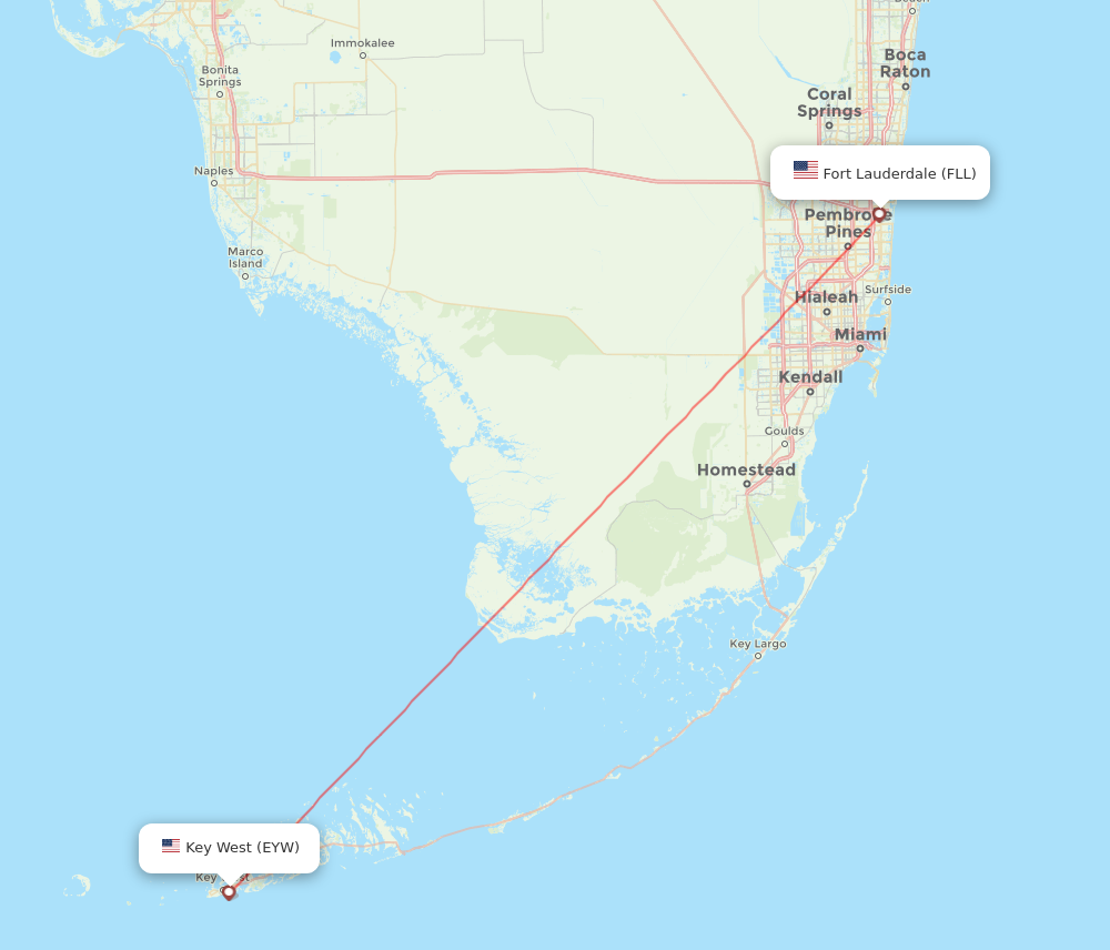 EYW to FLL flights and routes map