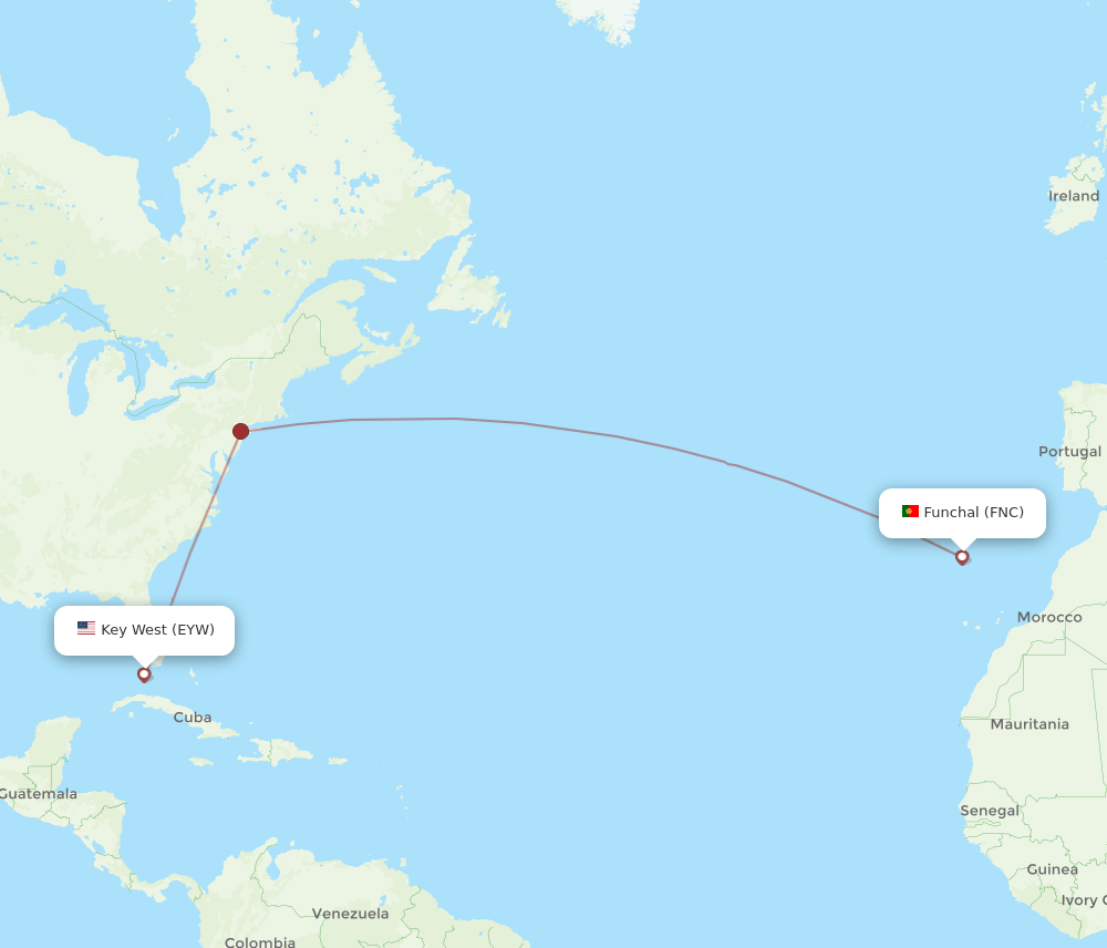 EYW to FNC flights and routes map