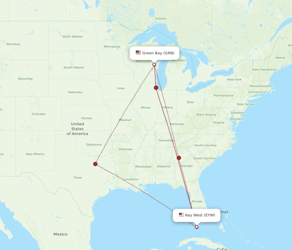 EYW-GRB flight routes
