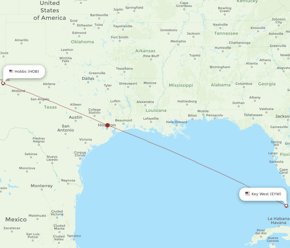 HOB to EYW flights and routes map