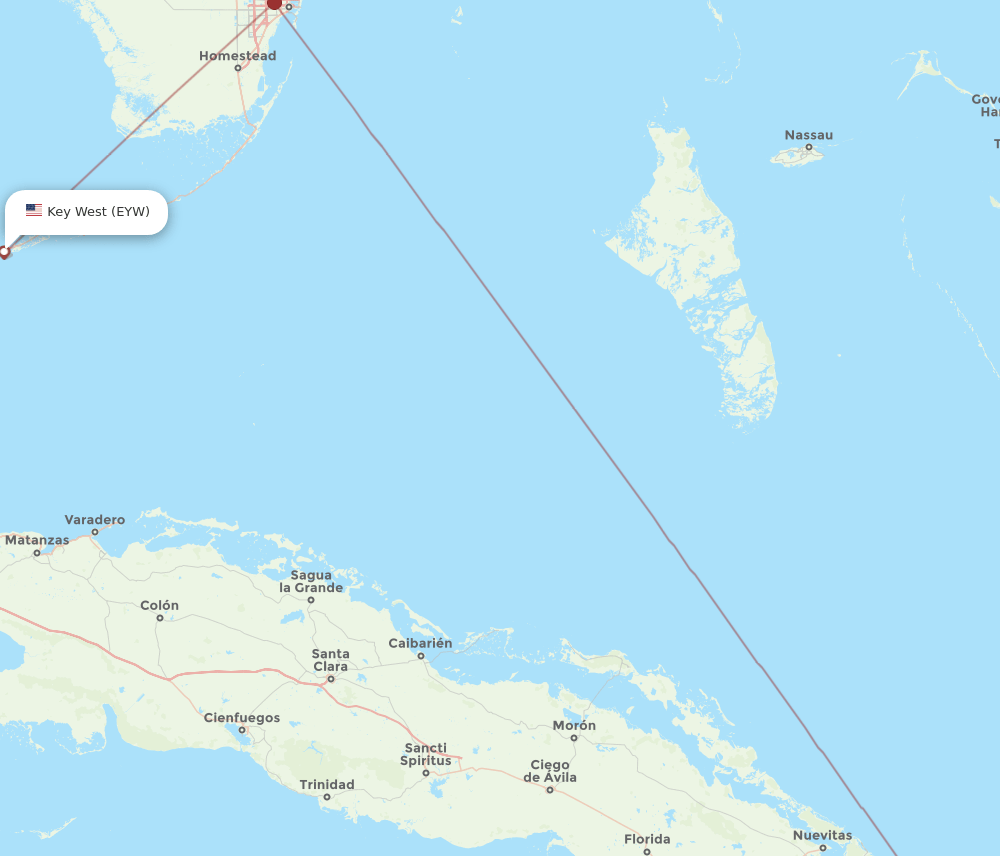 Holguin - Key West route map and flight paths