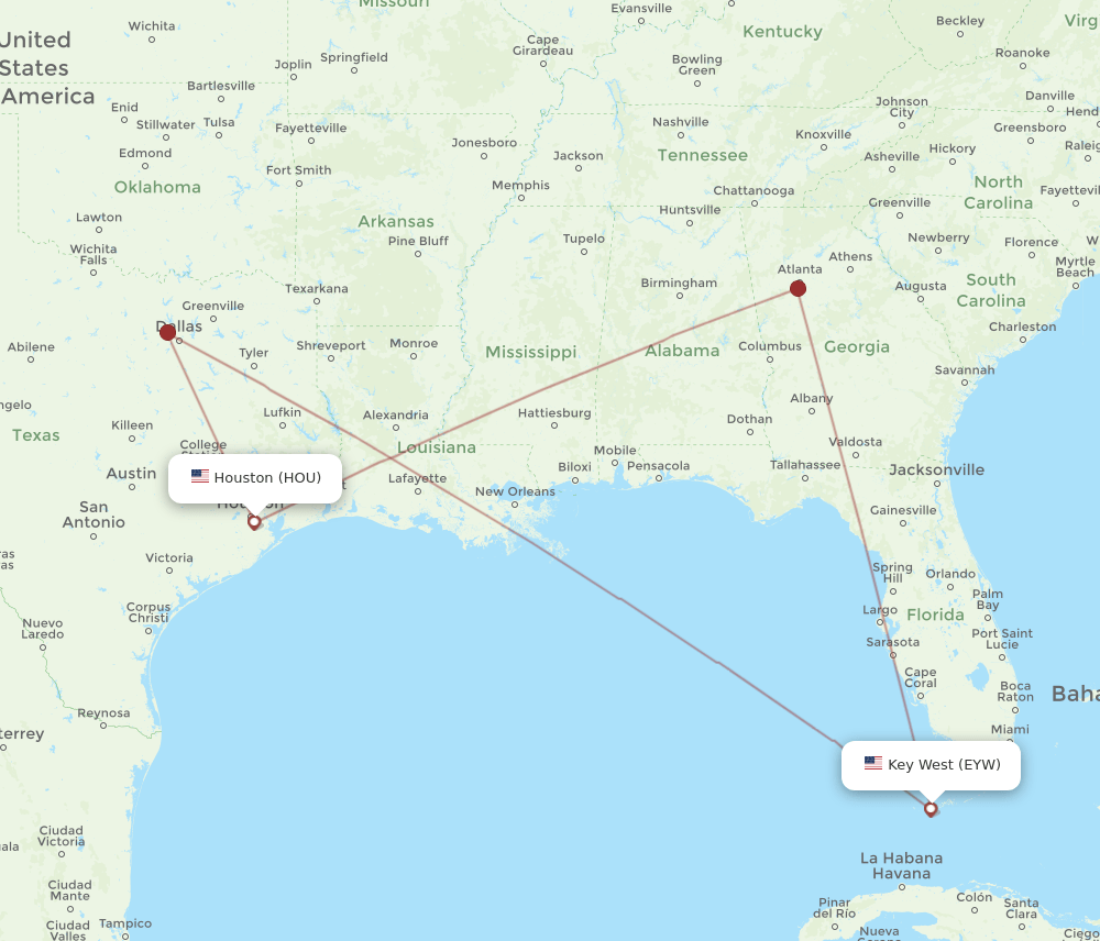 EYW-HOU flight routes