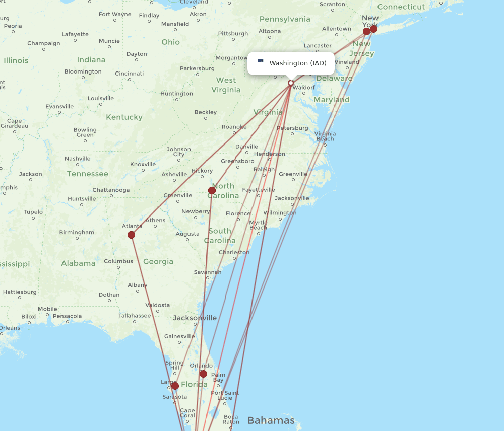 EYW-IAD flight routes