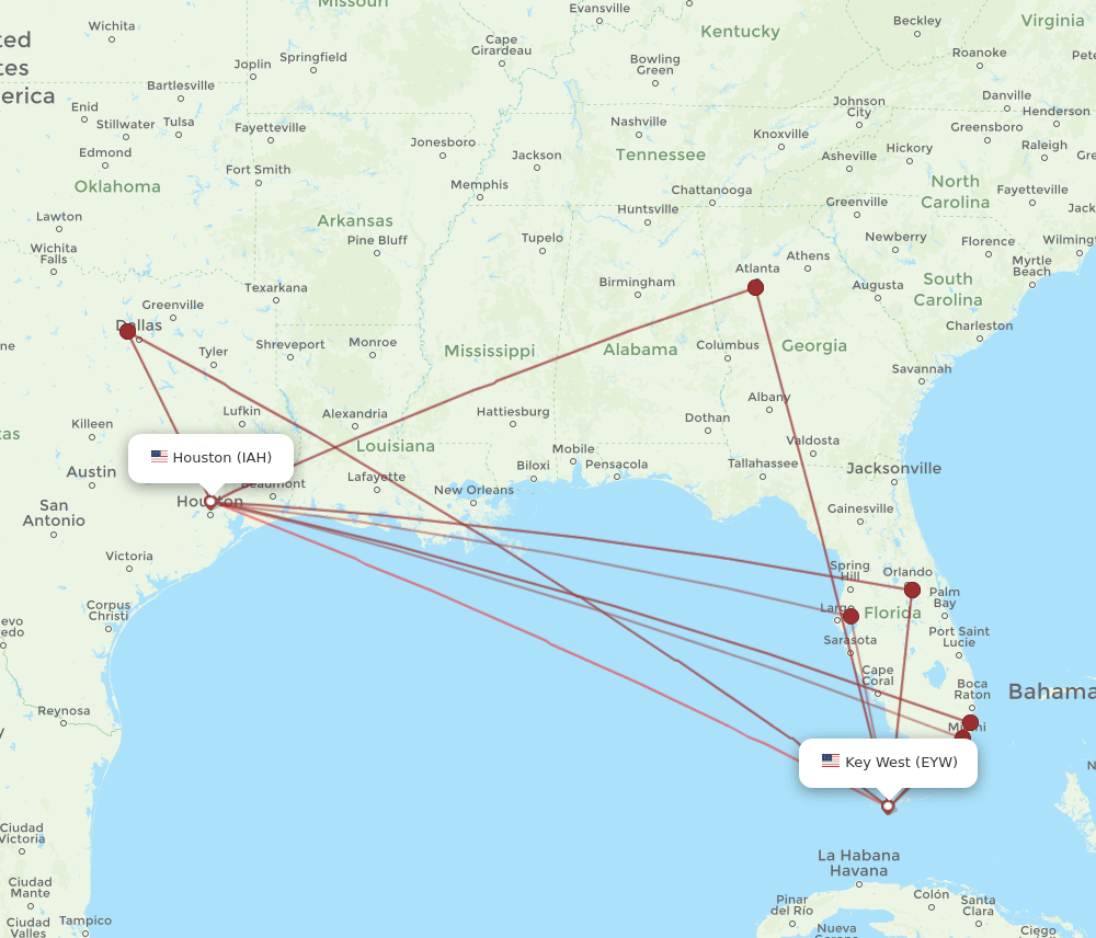 EYW-IAH flight routes