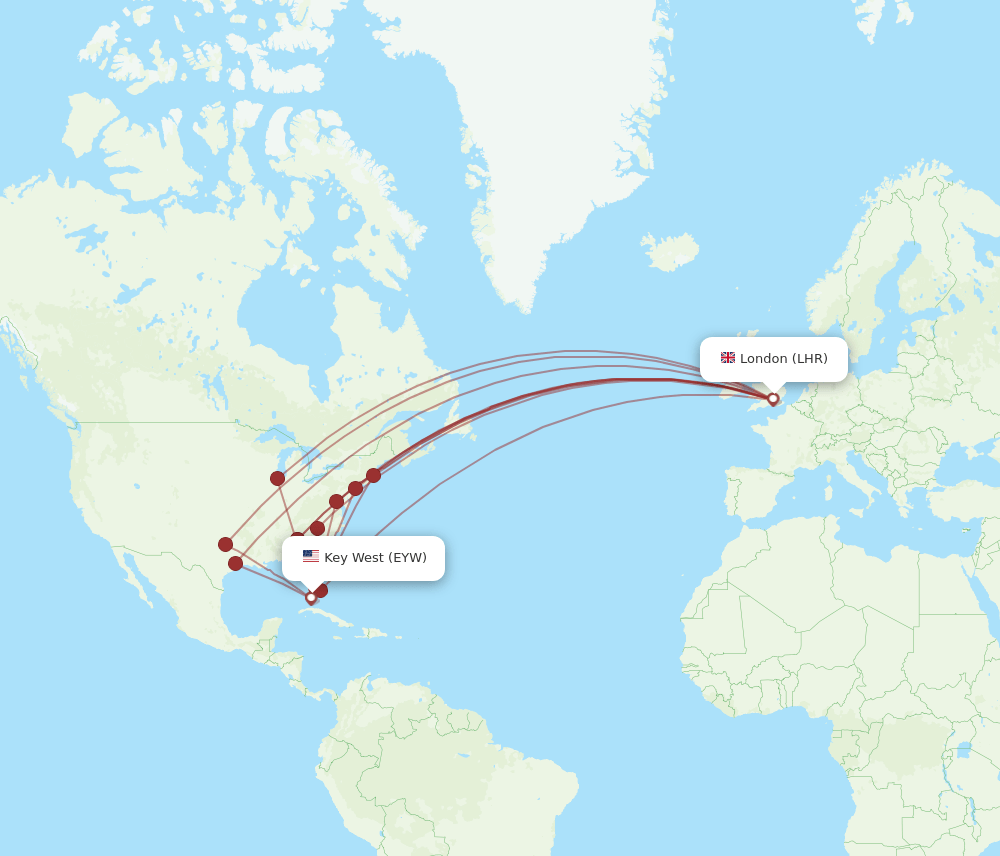 EYW-LHR flight routes