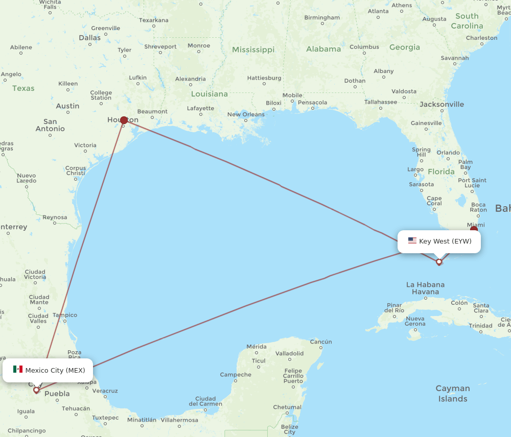 EYW-MEX flight routes