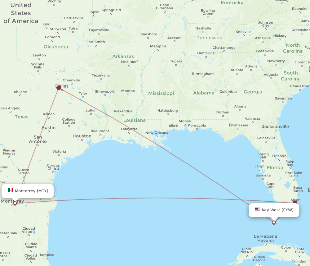 EYW-MTY flight routes