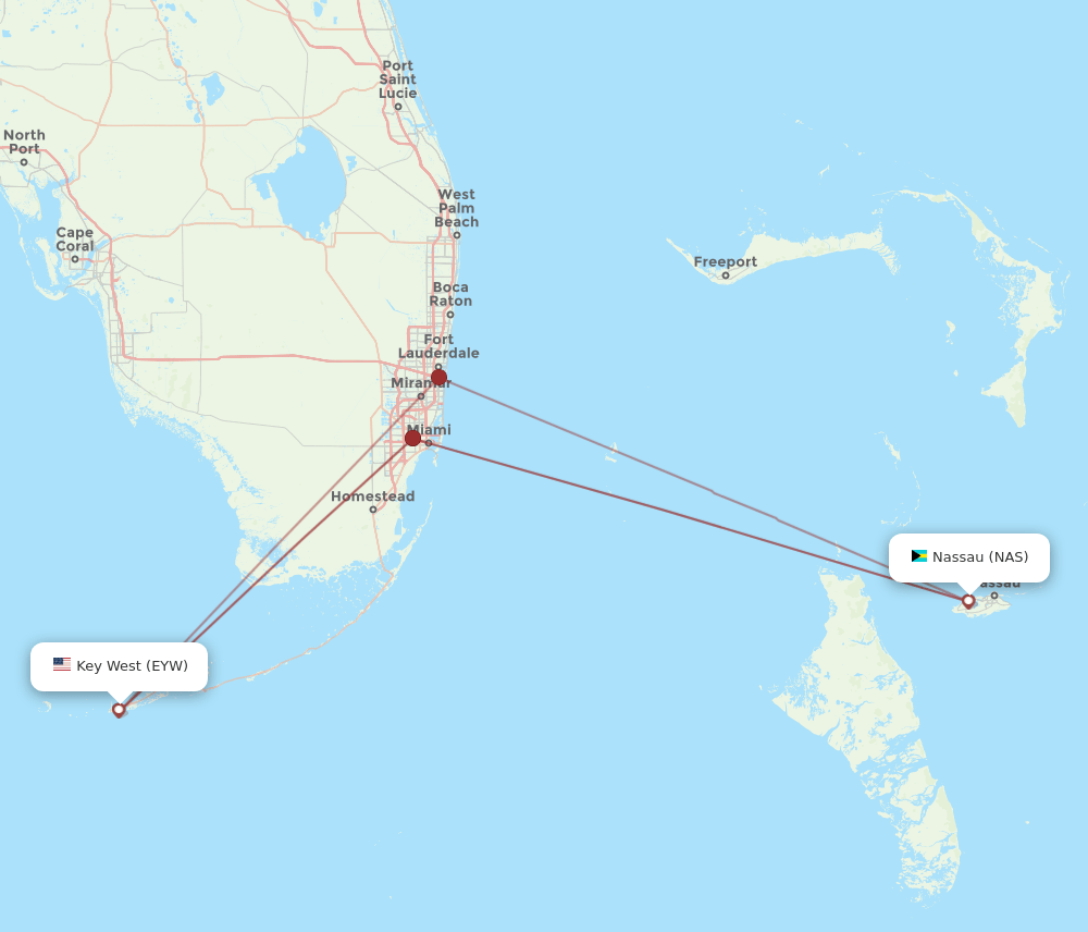 EYW-NAS flight routes