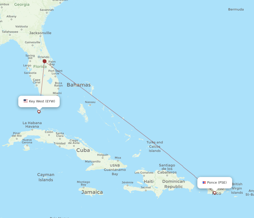 EYW to PSE flights and routes map