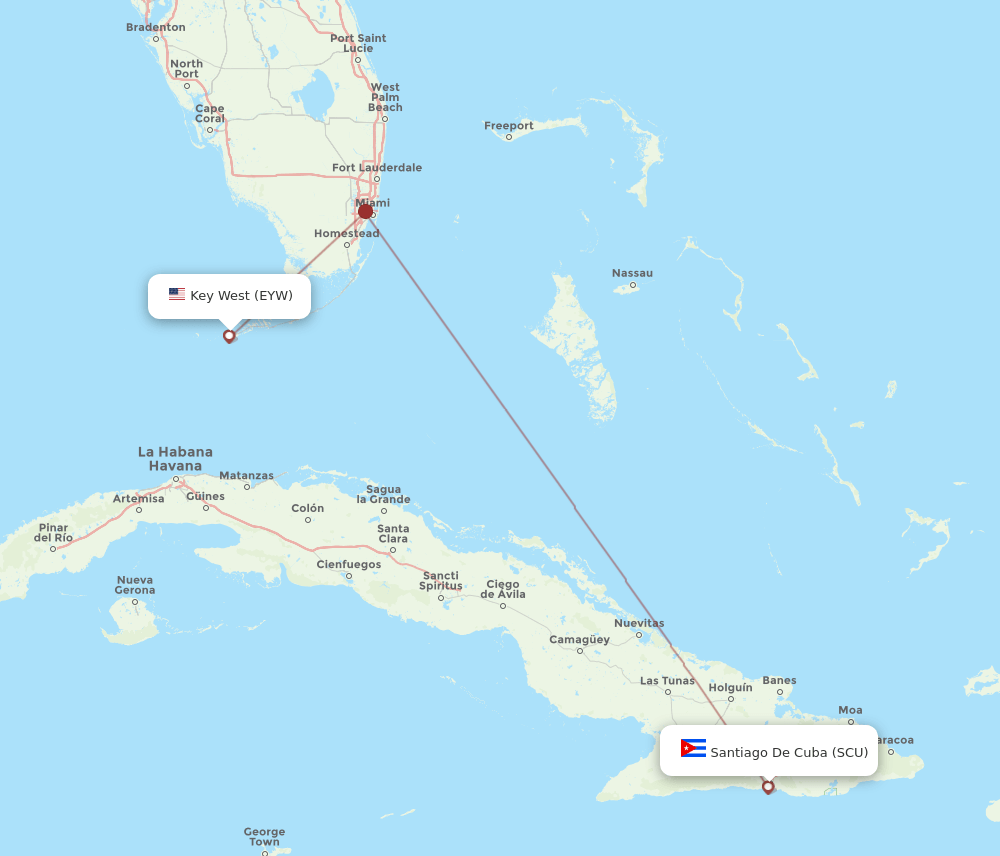 Santiago - Key West route map and flight paths