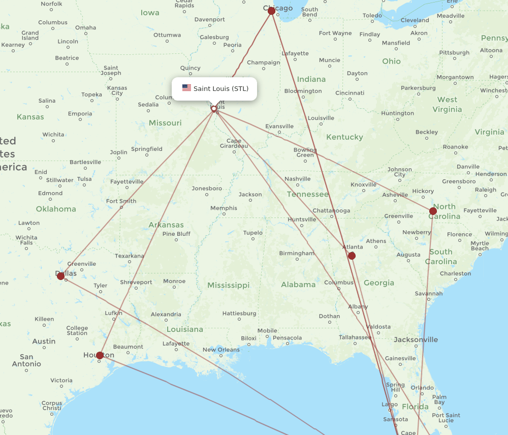 EYW-STL flight routes