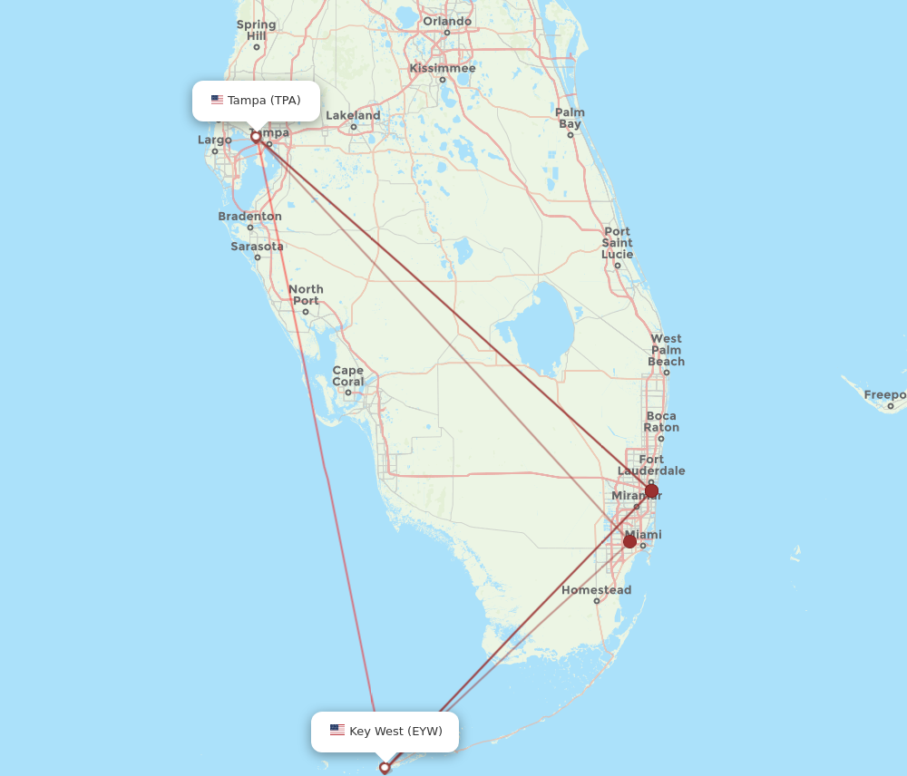 EYW to TPA flights and routes map