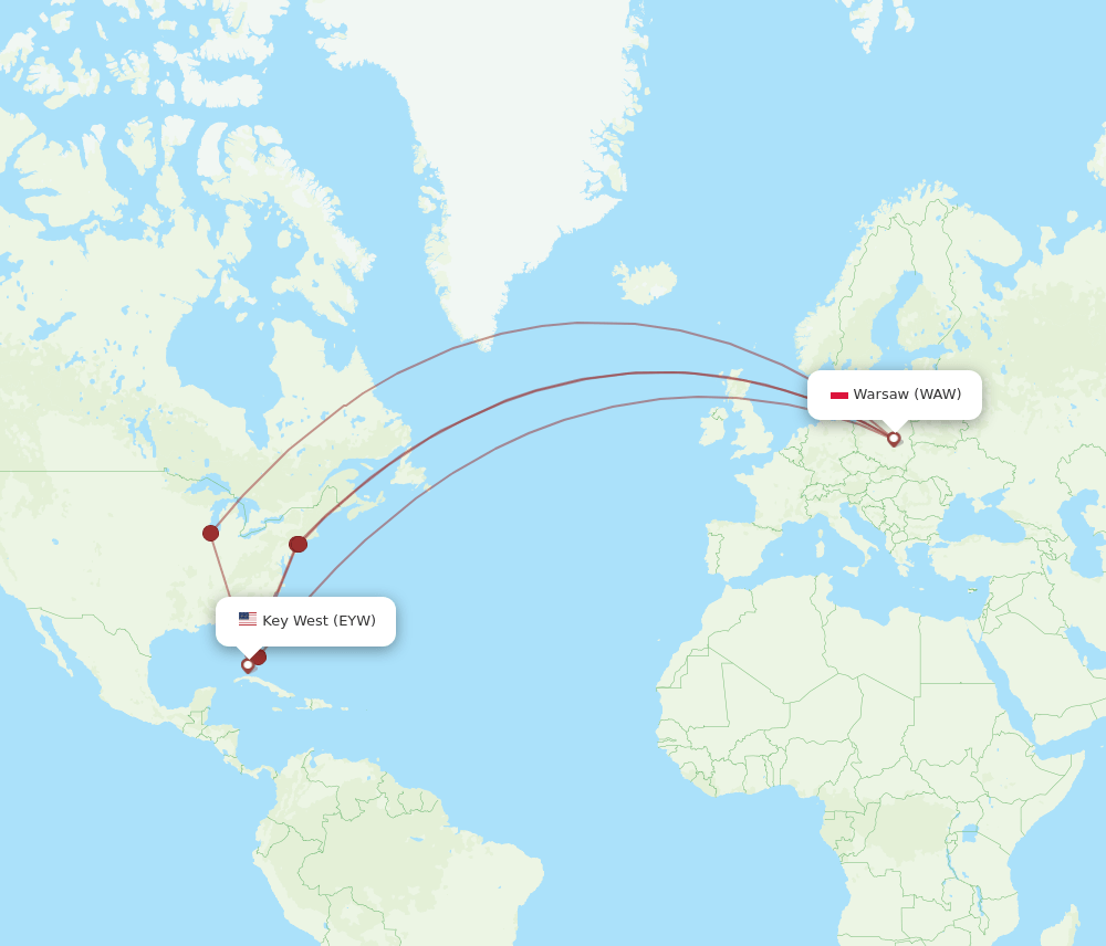 EYW-WAW flight routes