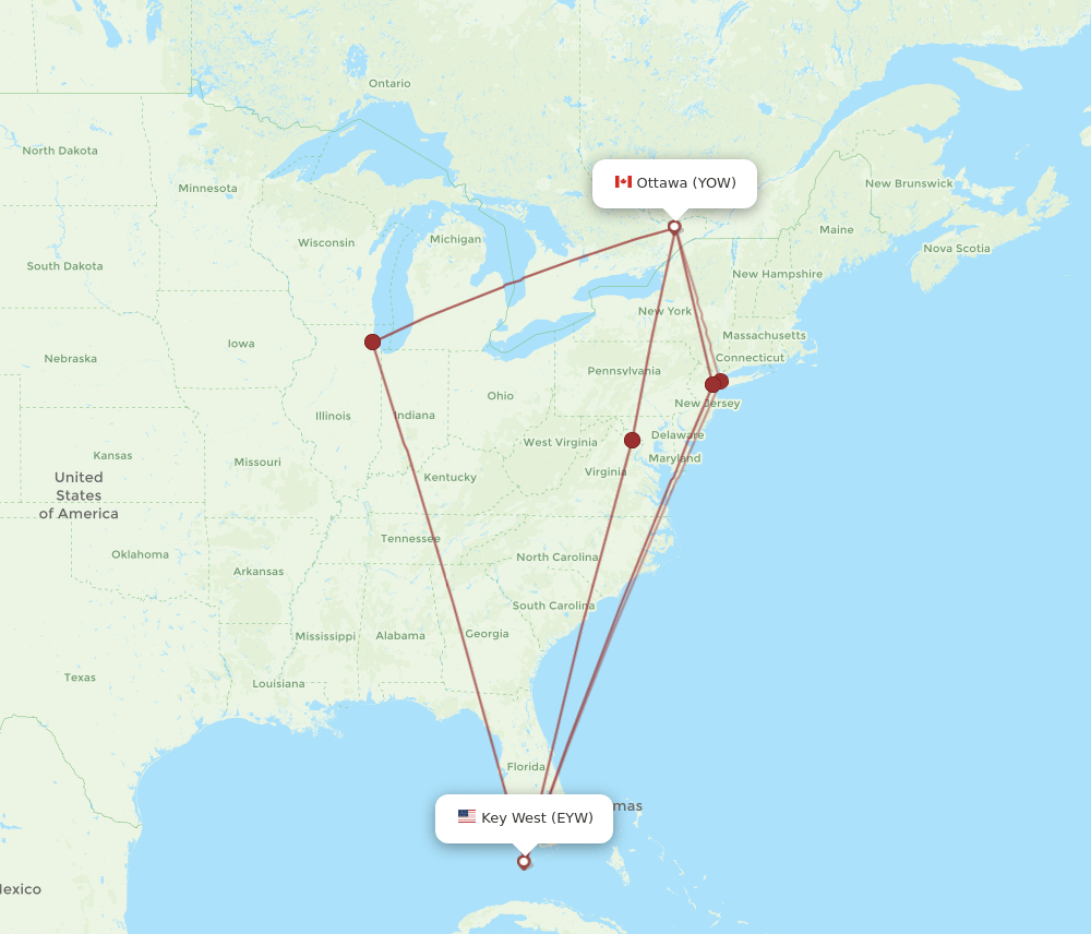 EYW-YOW flight routes