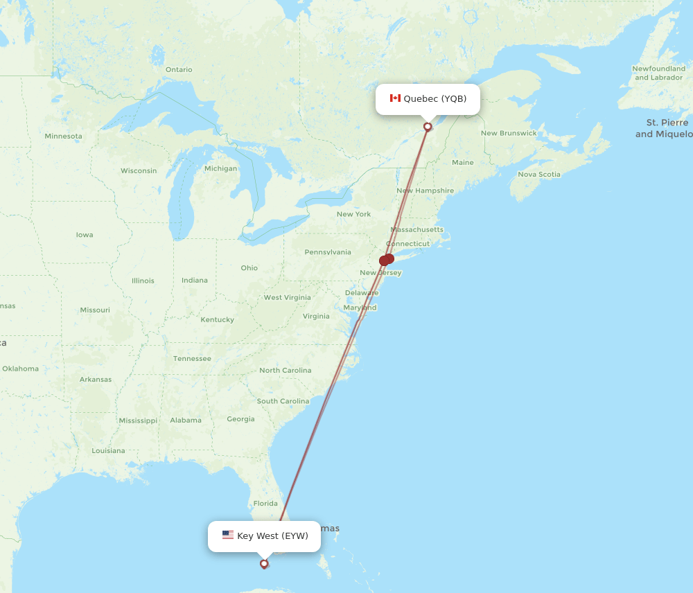 EYW to YQB flights and routes map