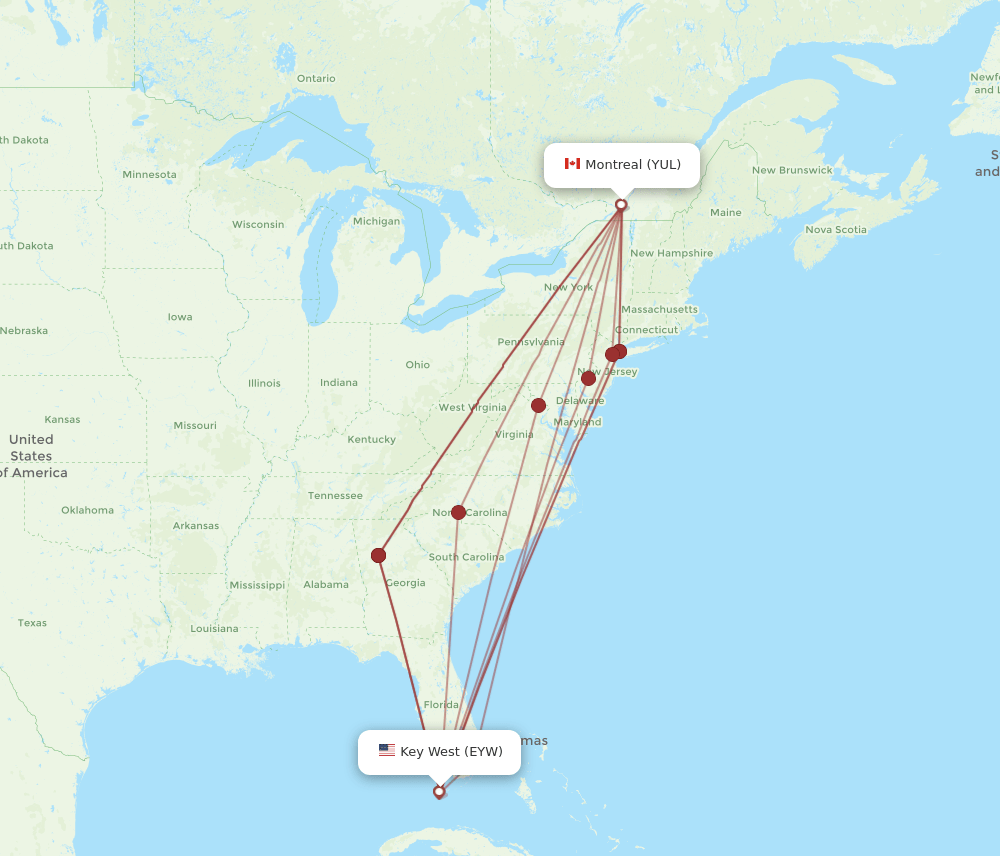 EYW-YUL flight routes