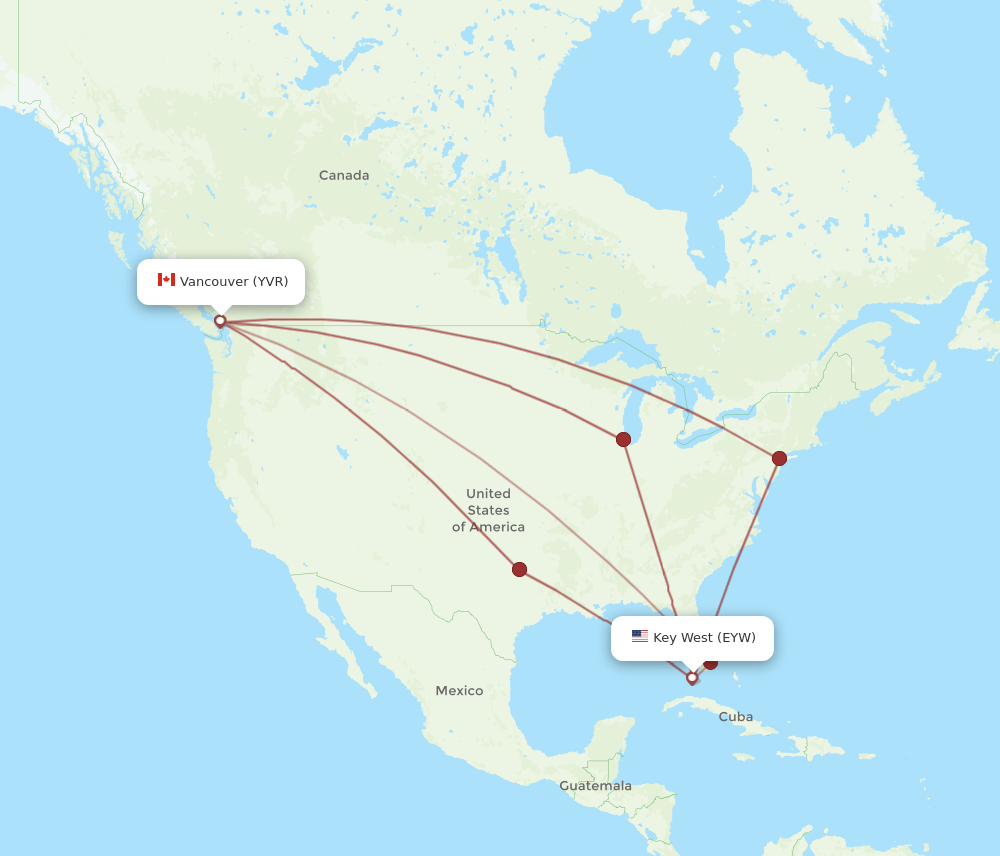 EYW-YVR flight routes