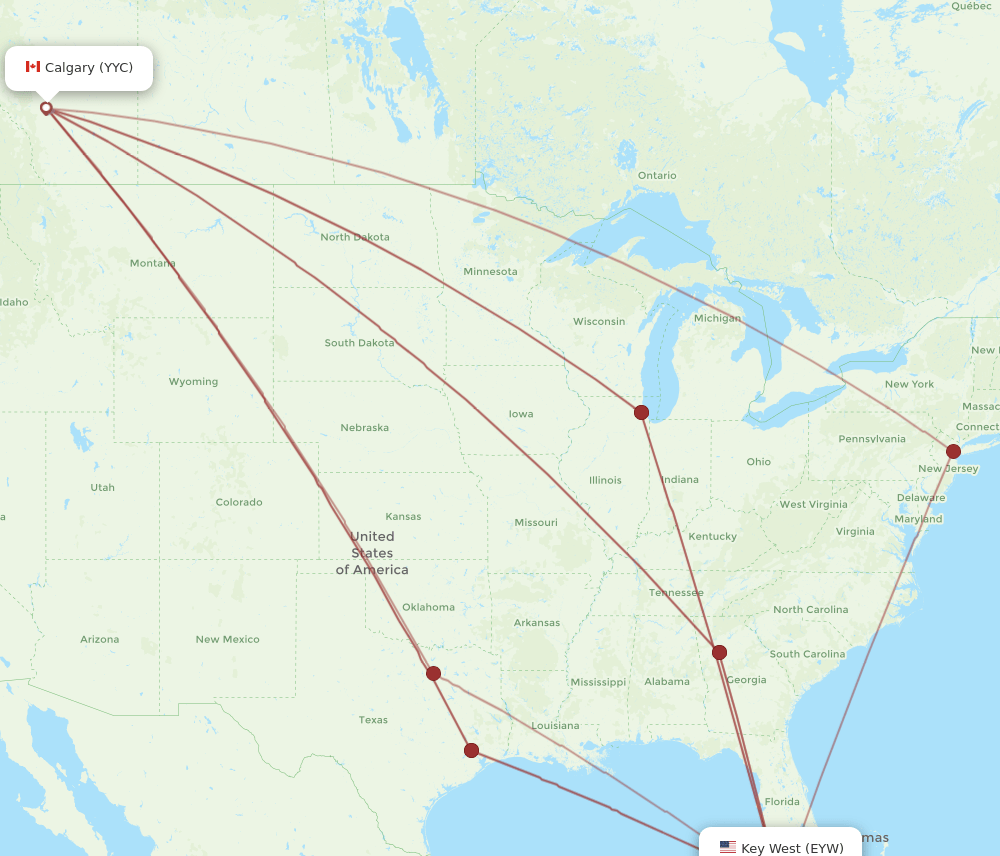 EYW-YYC flight routes