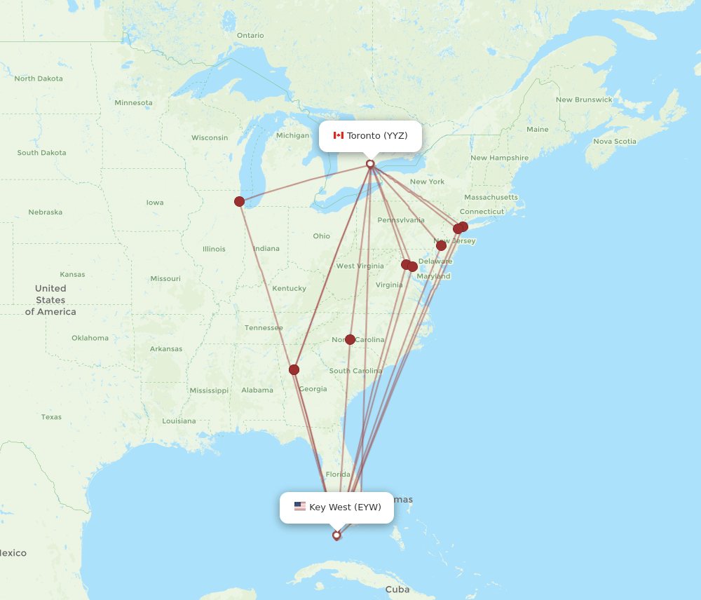 EYW-YYZ flight routes