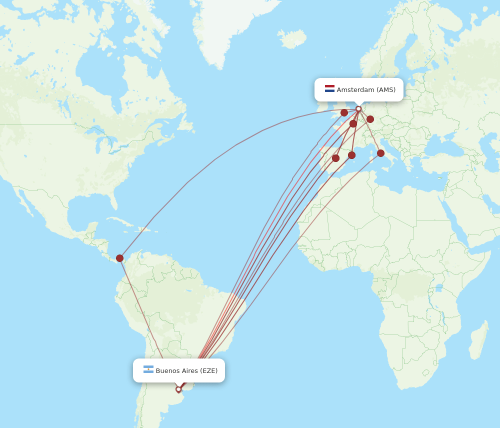 EZE-AMS flight routes