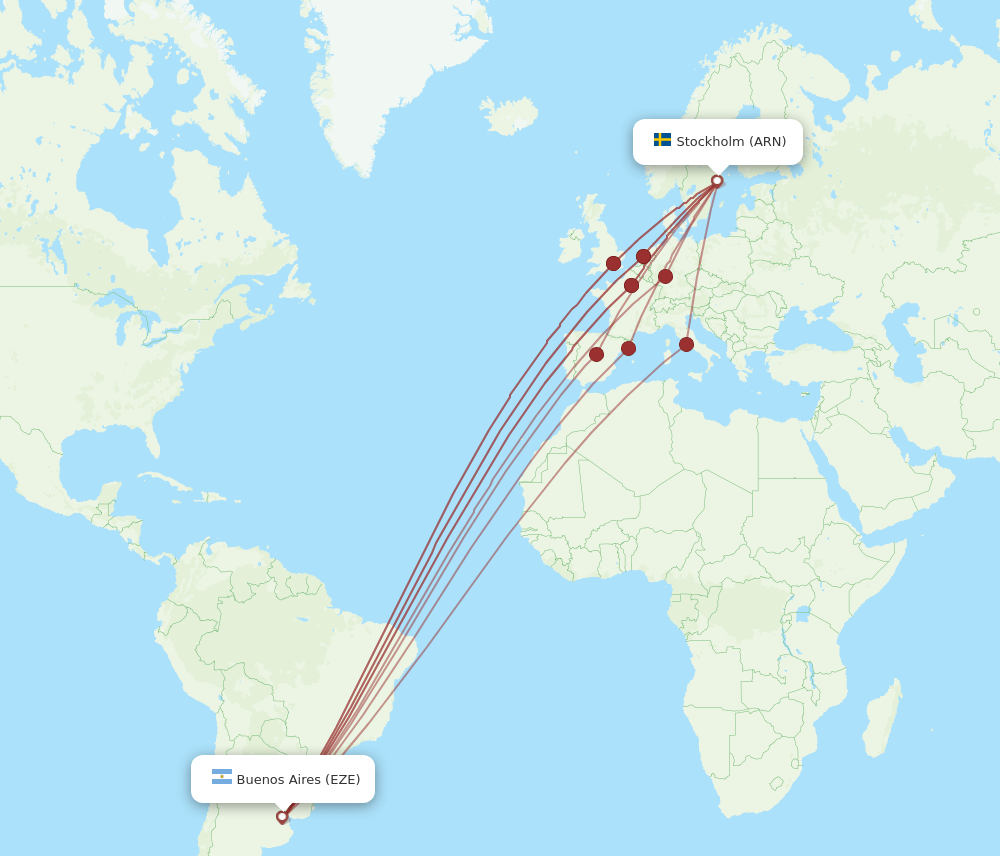 EZE to ARN flights and routes map