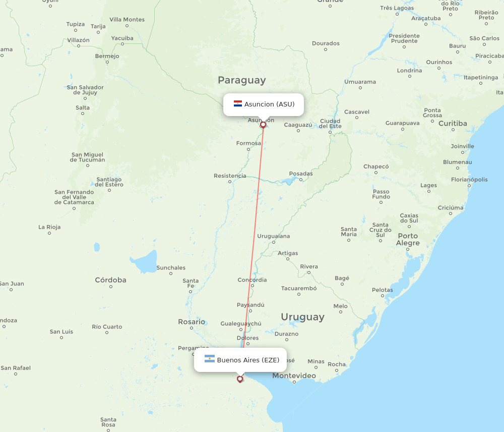 EZE to ASU flights and routes map