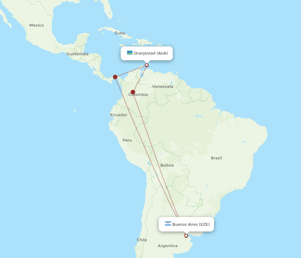 EZE-AUA flight routes