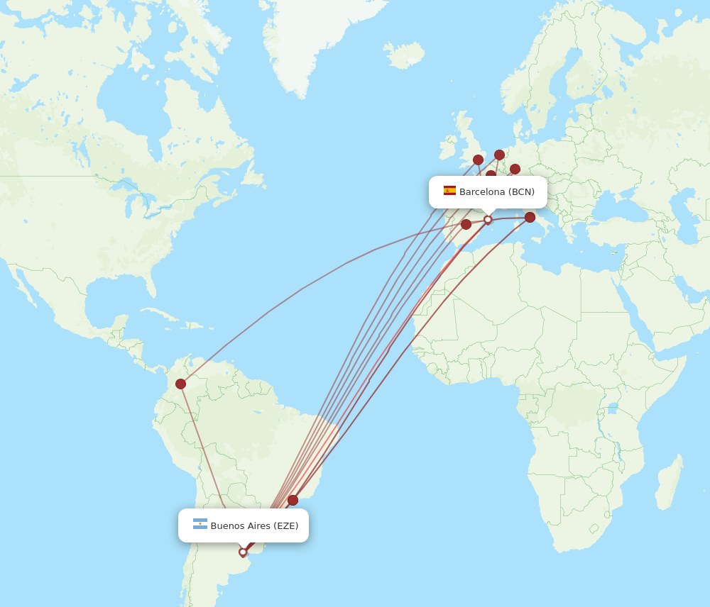 EZE to BCN flights and routes map