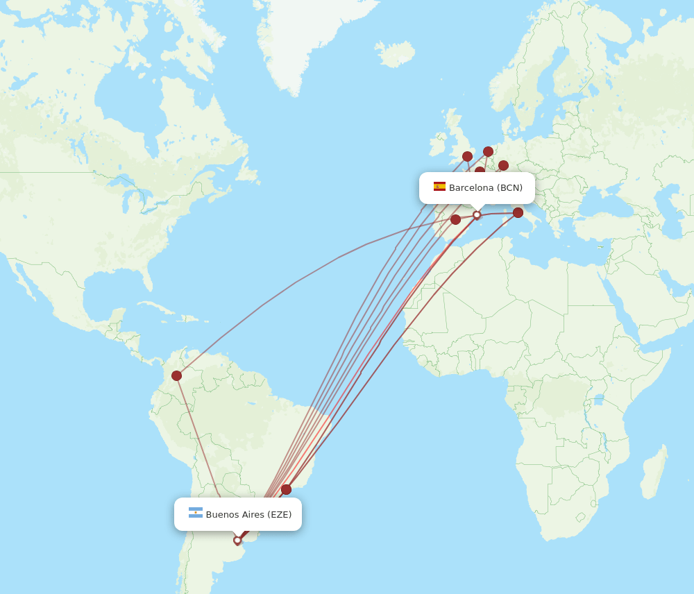 EZE to BCN flights and routes map