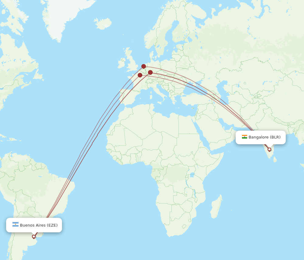 EZE-BLR flight routes