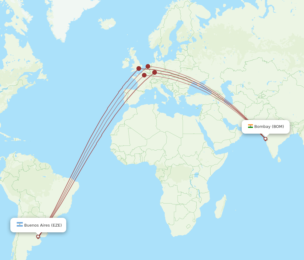 EZE to BOM flights and routes map