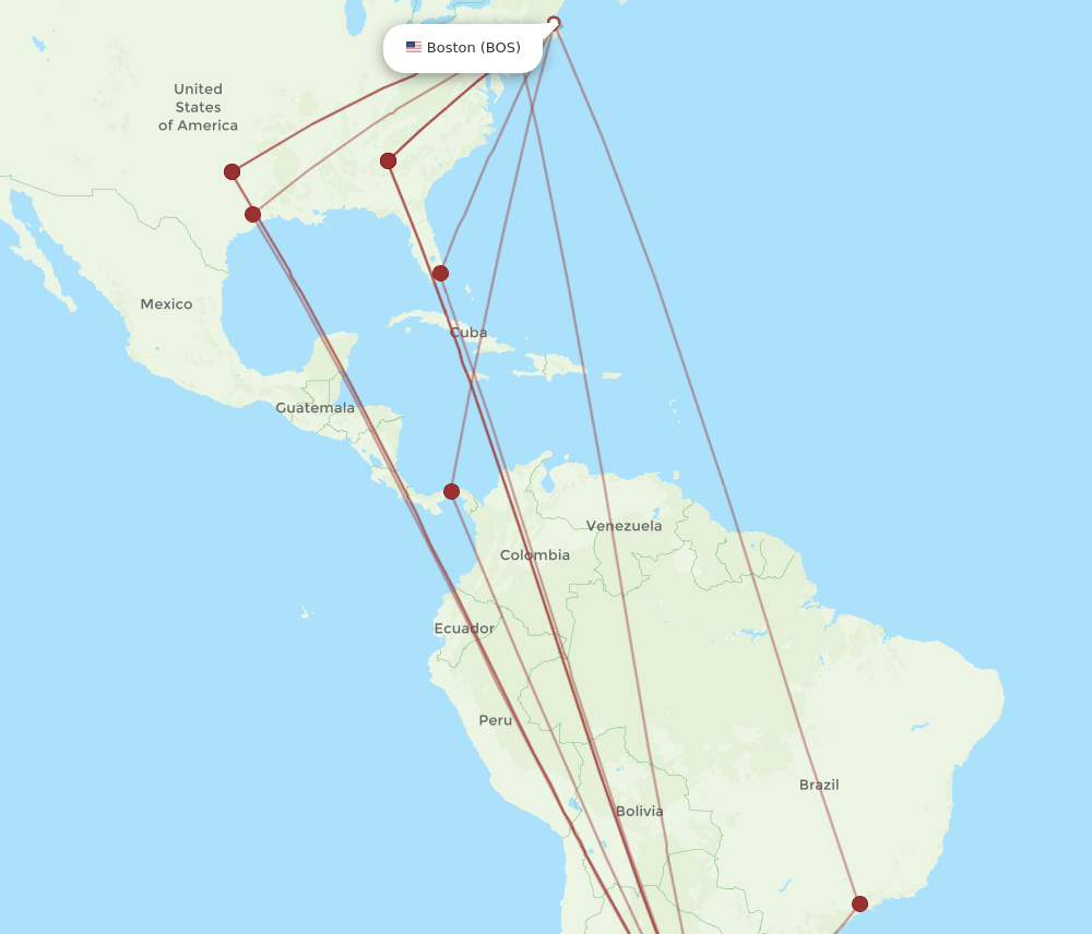 EZE to BOS flights and routes map