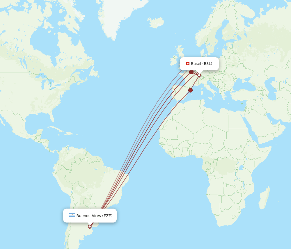 EZE to BSL flights and routes map